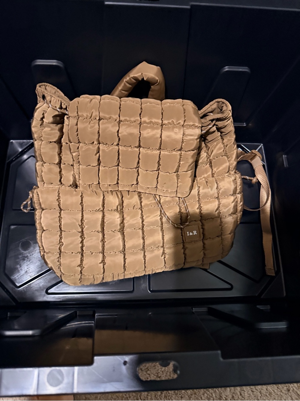Quilted Tan Women's Backpack with Front Flap